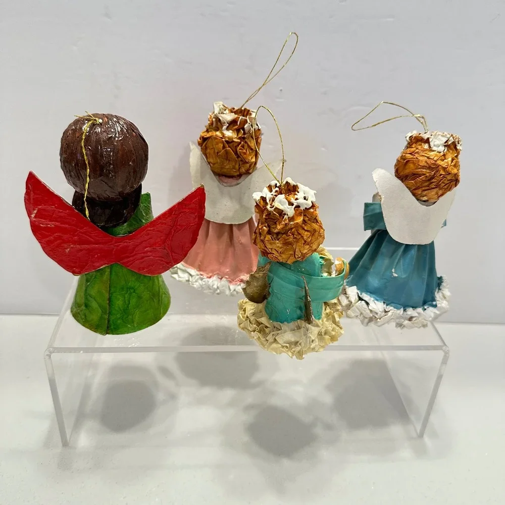 Vintage Paper Mache Angel Ornaments Set of 4 Christmas‎ Mid Century Taiwan MCM